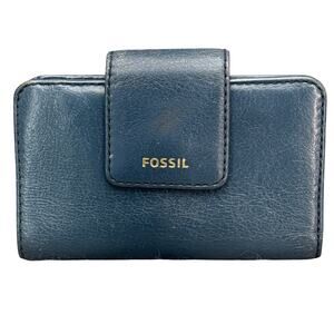 Fossil Madison Blue Dusk Leather 5.5" x 3.5" Multifunction Wallet